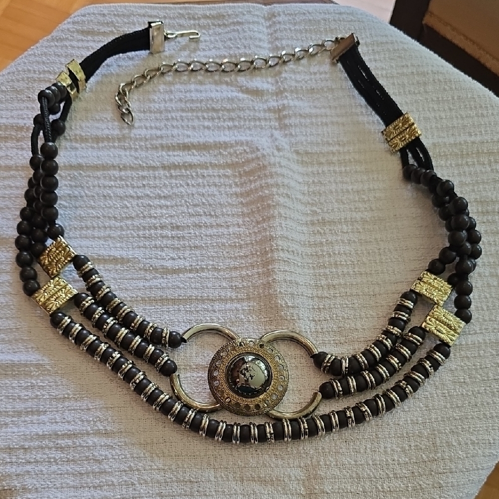 Vintage Black & Silver Beaded Statement Belt​​